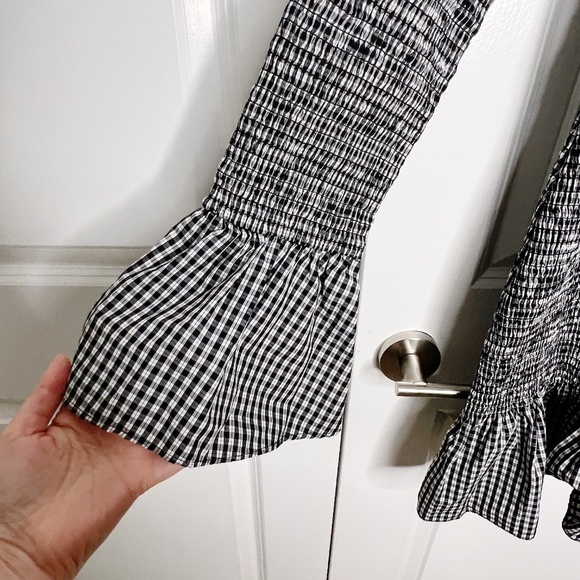 J. Crew Smocked button-up mini dress in gingham plaid Size S black white cotton - Picture 9 of 12